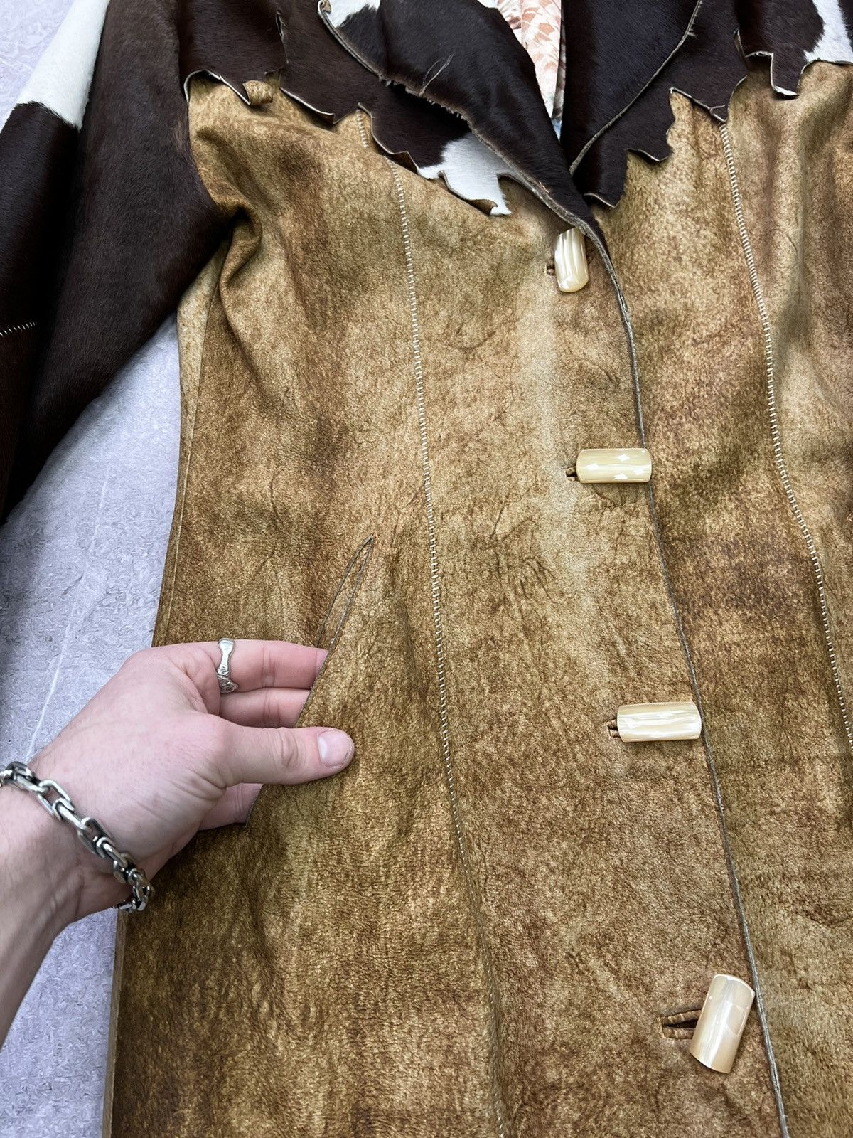 Japanese Brand × Le Grande Bleu (L.G.B.) SALE✅✅LEATHER COAT cow vintage leather made in italy 90's Size S / US 4 / IT 40 - 3 Thumbnail