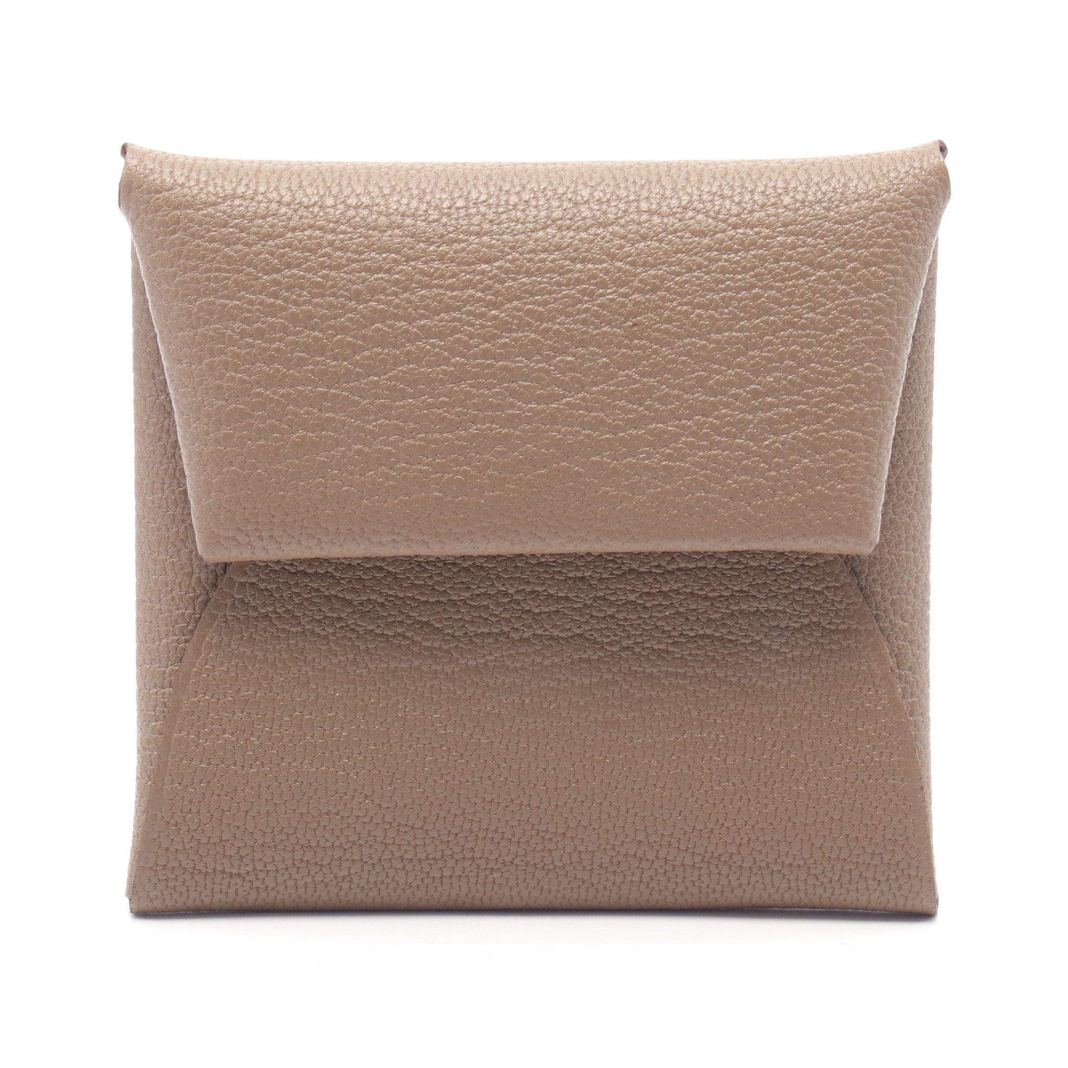 Hermes Bastia Etoupe Coin Purse Chevre Gray Brown Silver Hardware Double Engraved, Women's