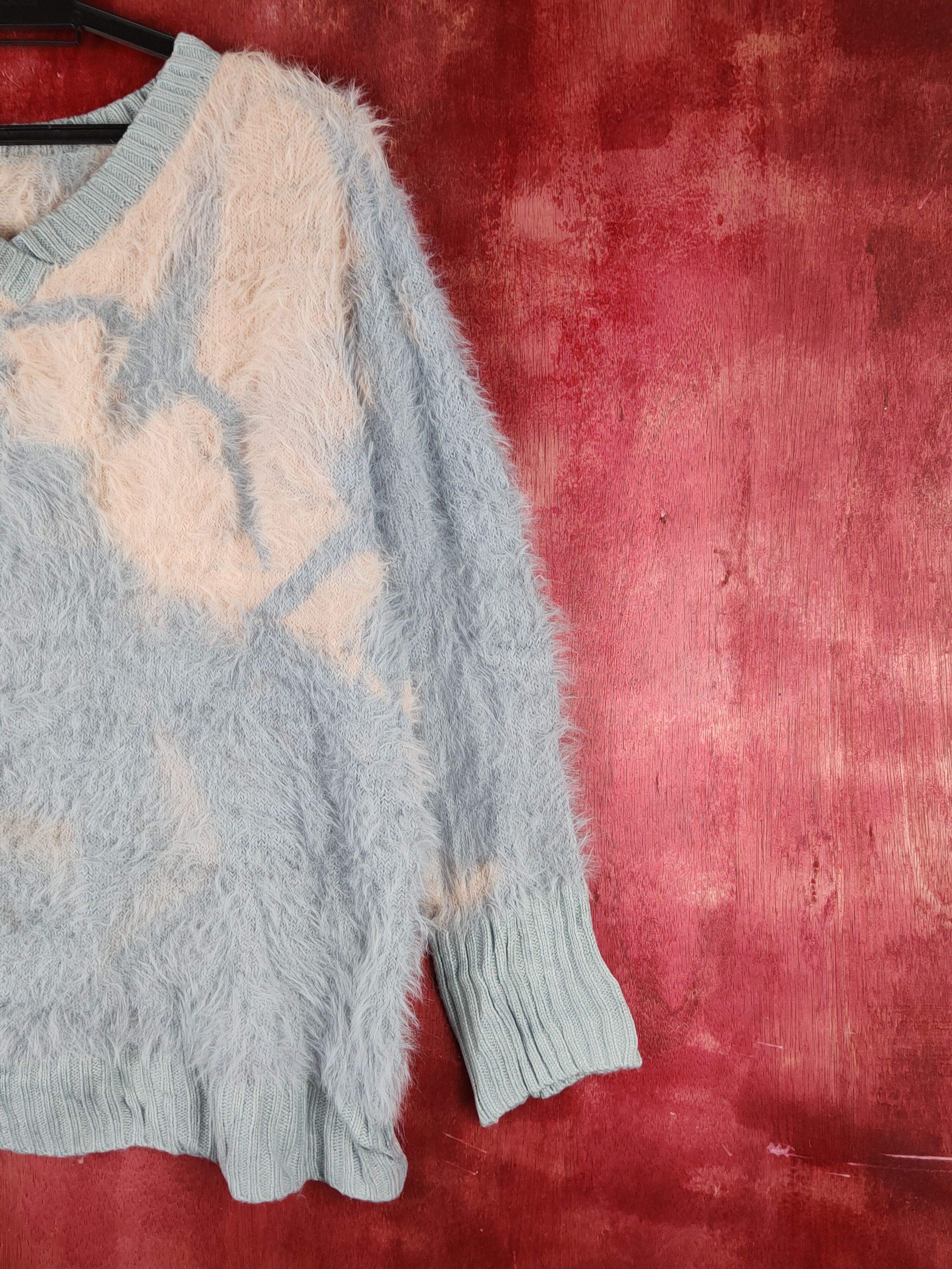 Aran Isles Knitwear × Japanese Brand × Vintage Japan faded Blue Shag Shaggy Fur Mohair Knitwear #S1937 Size L / US 10 / IT 46 - 5 Thumbnail