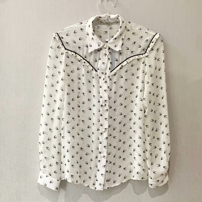 Miu Miu Miu Miu Swallow Print Long-Sleeve Shirt Size S / US 4 / IT 40 - 1 Thumbnail