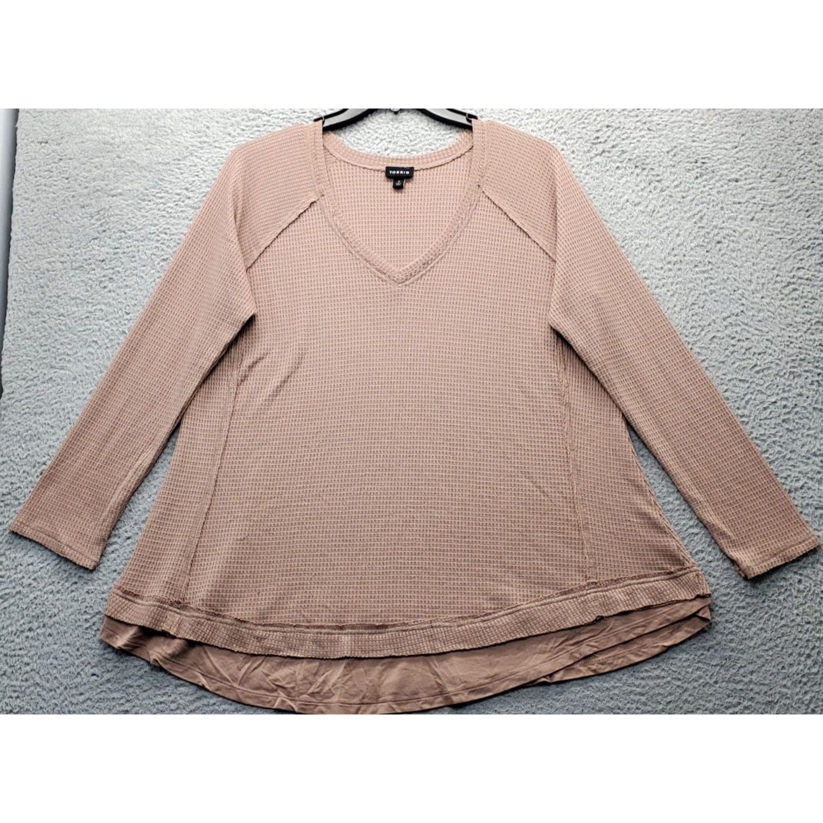 Torrid Torrid Waffle Top Womens 18 Brown V-Neck Pullover Long Sleeve Top Shirt Size XXL / US 16-18 / IT 52-54 - 2 Thumbnail