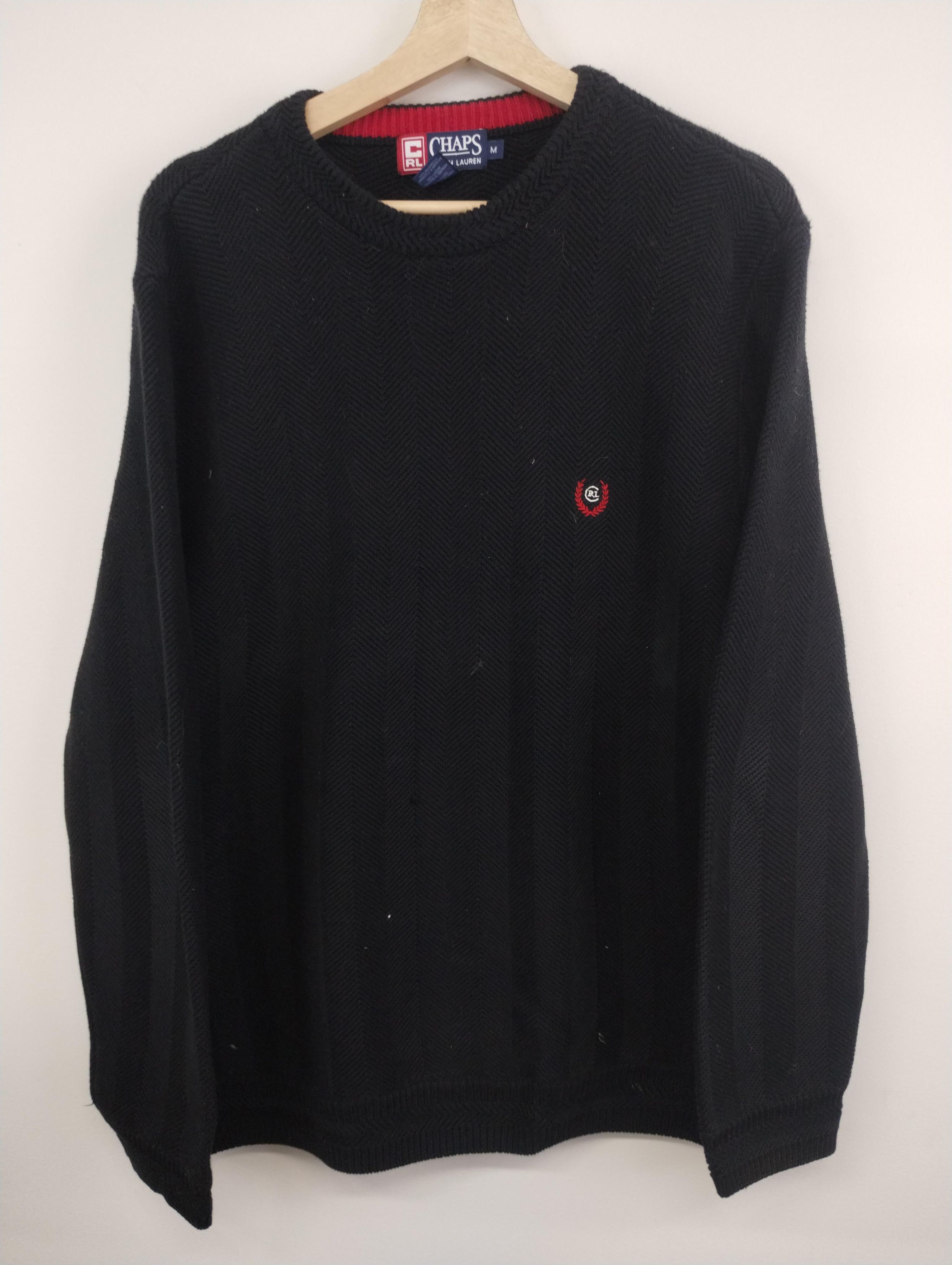 1990'S Ralph Lauren CHAPS Herringbone Cotton Knit Sweater, Made in USA, Men's Size L (approx.), Vintage cotton black type Vintage Second Hand main image 1