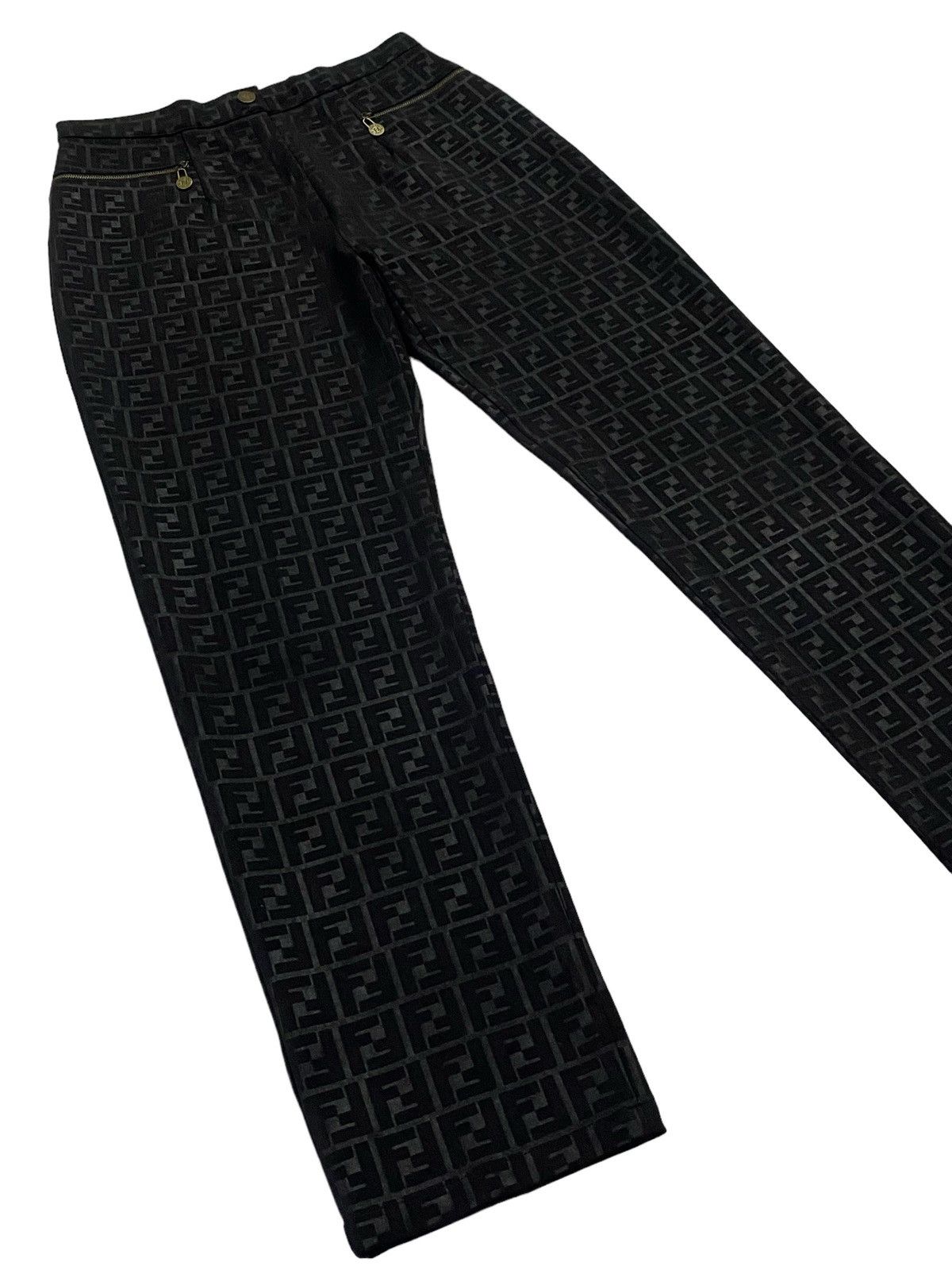 Fendi Vintage Fendi Zucca Monogram Stretch Black Pants Size US 29 - 20 Thumbnail