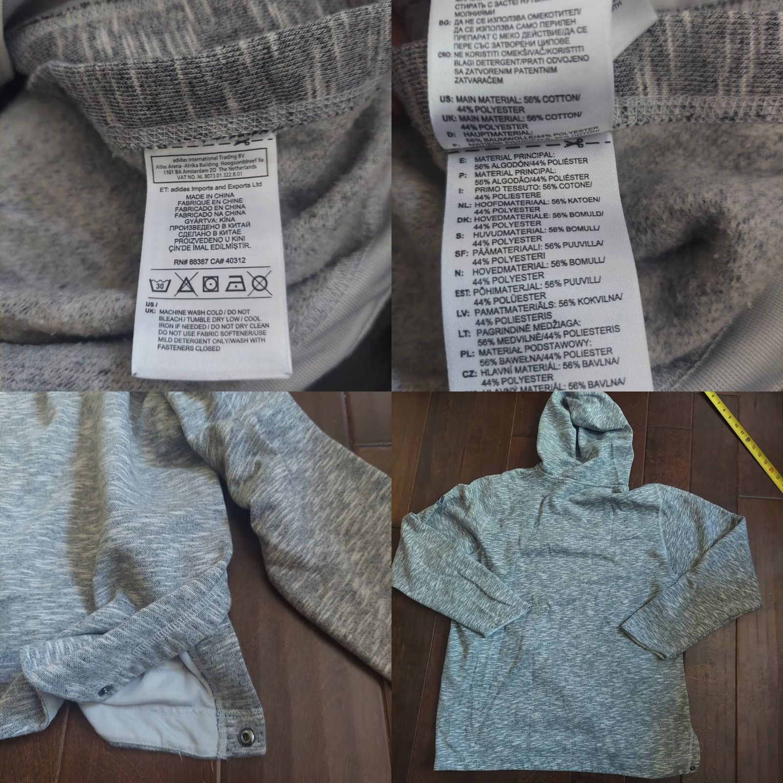 Adidas Adidas Hoodie Sweatshirt Men’s Heather Gray Side Snap Buttons Streetwear XL Size US XL / EU 56 / 4 - 10 Thumbnail