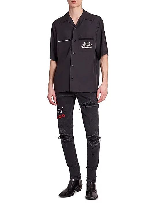 Amiri os11x1225 Club Cotton Camp Shirt in Black Size US S / EU 44-46 / 1 - 2 Thumbnail