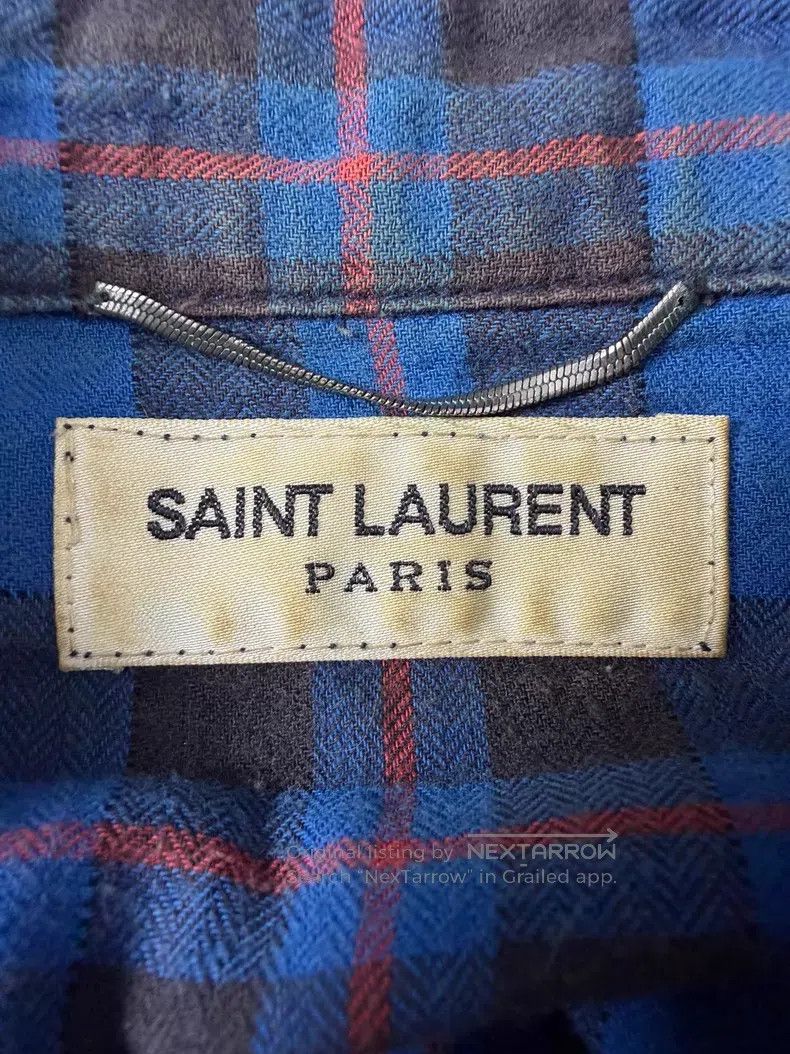 Saint Laurent Paris Saint Laurent Paris Blue Faded Frayed Destroyed Plaid Shir Size US L / EU 52-54 / 3 - 4 Thumbnail