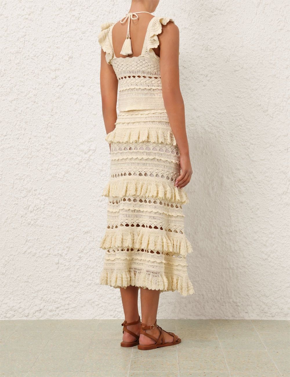 Zimmermann oc11z0525 Waverly Crochet Midi Skirt in Beige Size 26" / US 2 / IT 38 - 4 Thumbnail