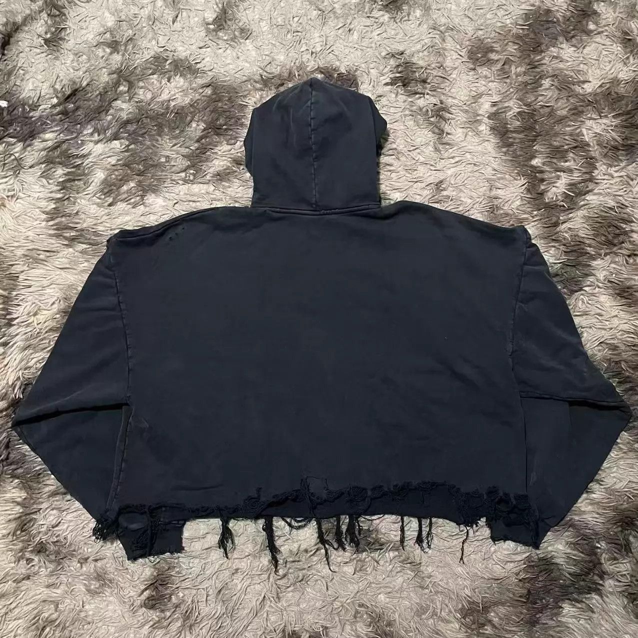 Balenciaga Balenciaga New Year 25 Black Ink Distressed Hem Short Hoodie Size US XL / EU 56 / 4 - 2 Thumbnail