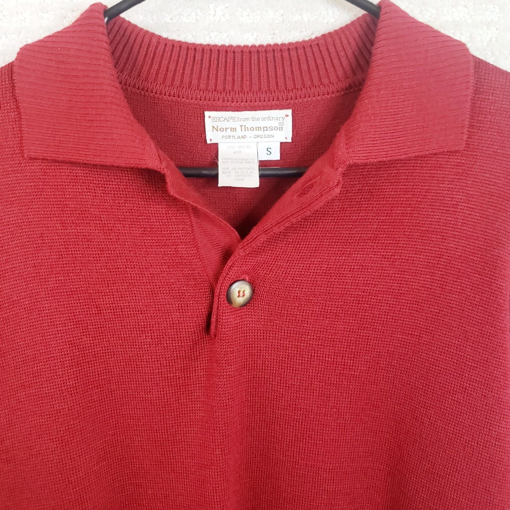 Jim Thompson Norm Thompson Merino Wool Sweater Men's S Red Pullover Collared Elbow Pads Shirt Crewneck? Size US S / EU 44-46 / 1 - 3 Thumbnail