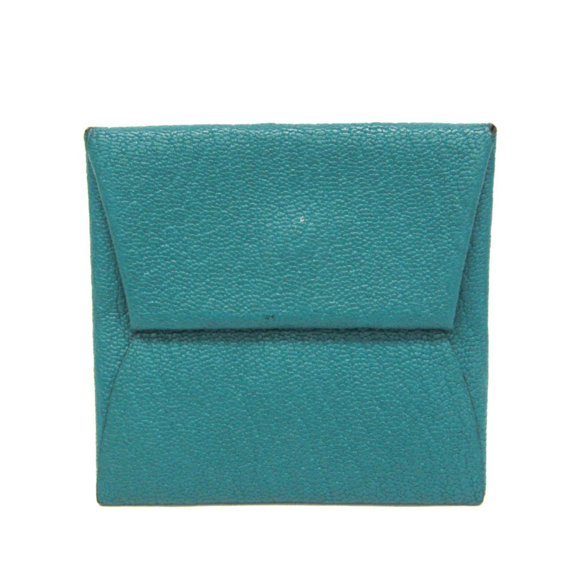 Hermes Bastia Women,men Chevre Myzore Leather Coin Purse/coin Case Green, Women's