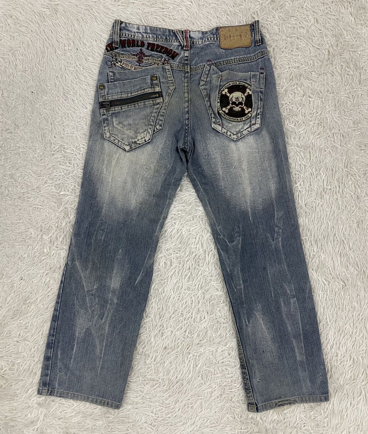 Japanese Brand Skull The World of Freedom Flare Jeans Pant Size US 33 - 2 Thumbnail