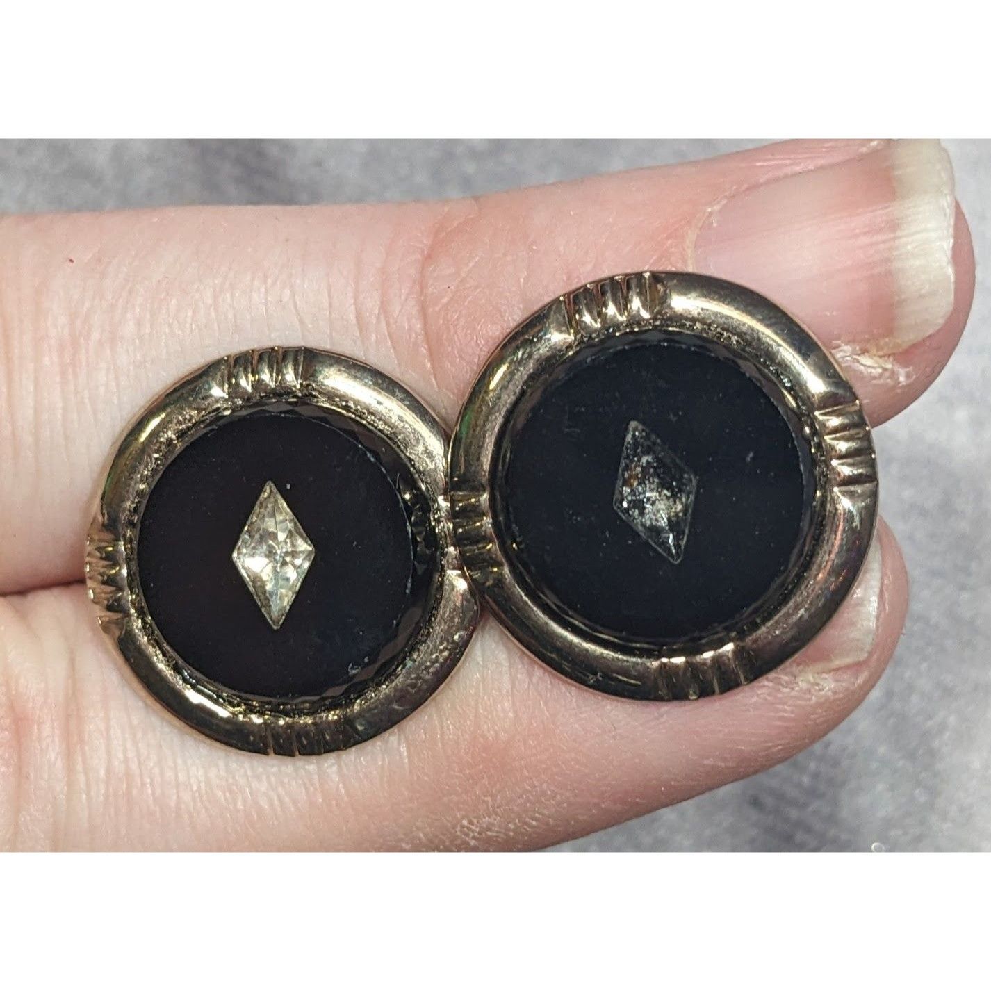 Other Vintage Black And Silver Tone Cuff Links With Clear Gem Inla Size ONE SIZE - 6 Thumbnail