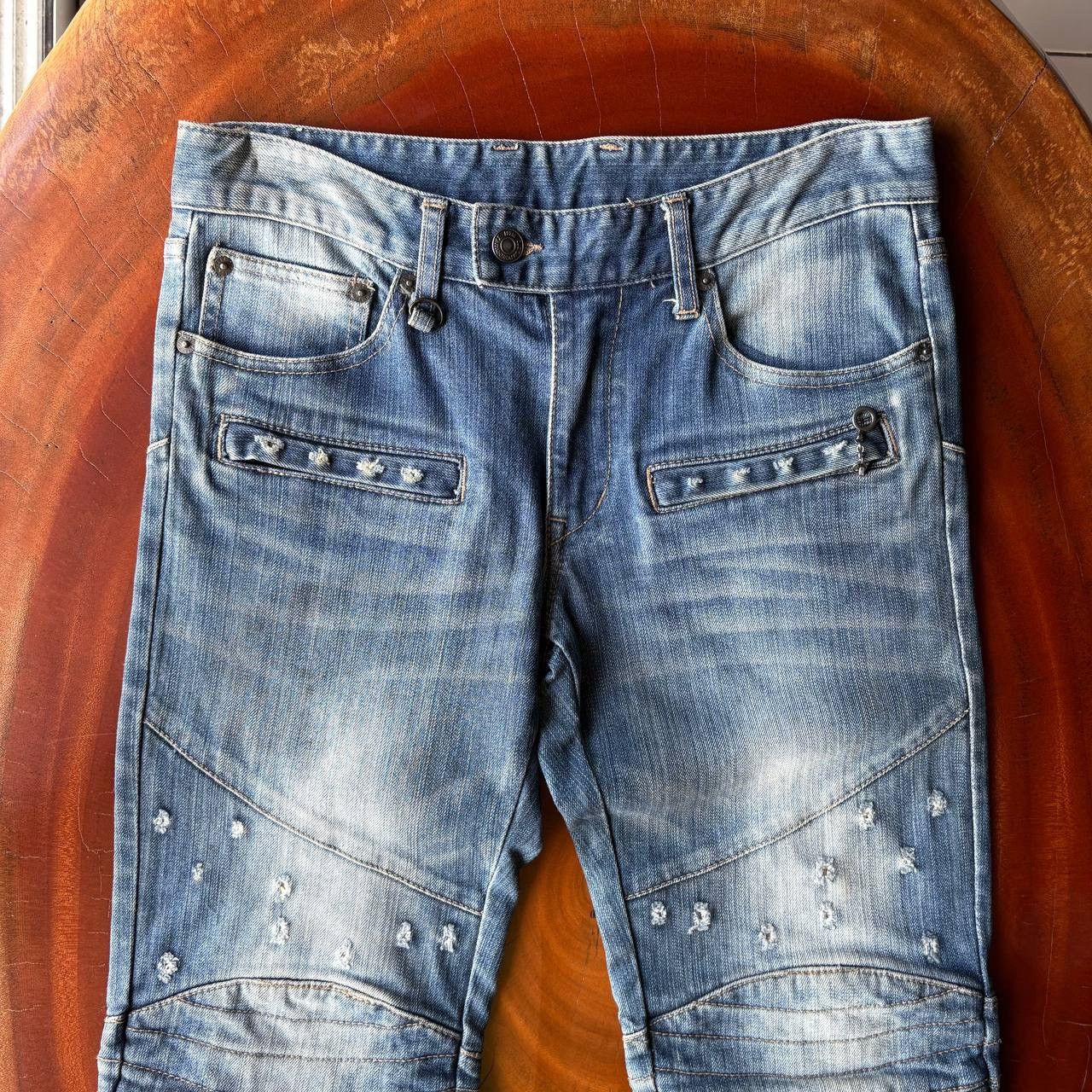 PPFM PPFM Biker Multipocket Zipper Stud Blue Jeans Pants Size US 31 - 3 Thumbnail