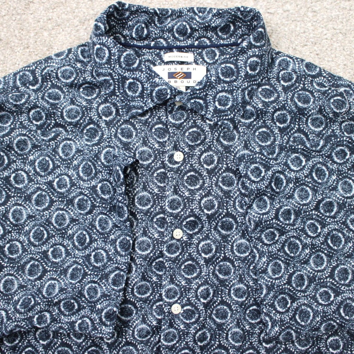 Joseph Abboud Joseph Abboud Shirt Mens XL Blue Geometric Modern Fit Linen/Cotton Short Sleeve Size US XL / EU 56 / 4 - 2 Thumbnail