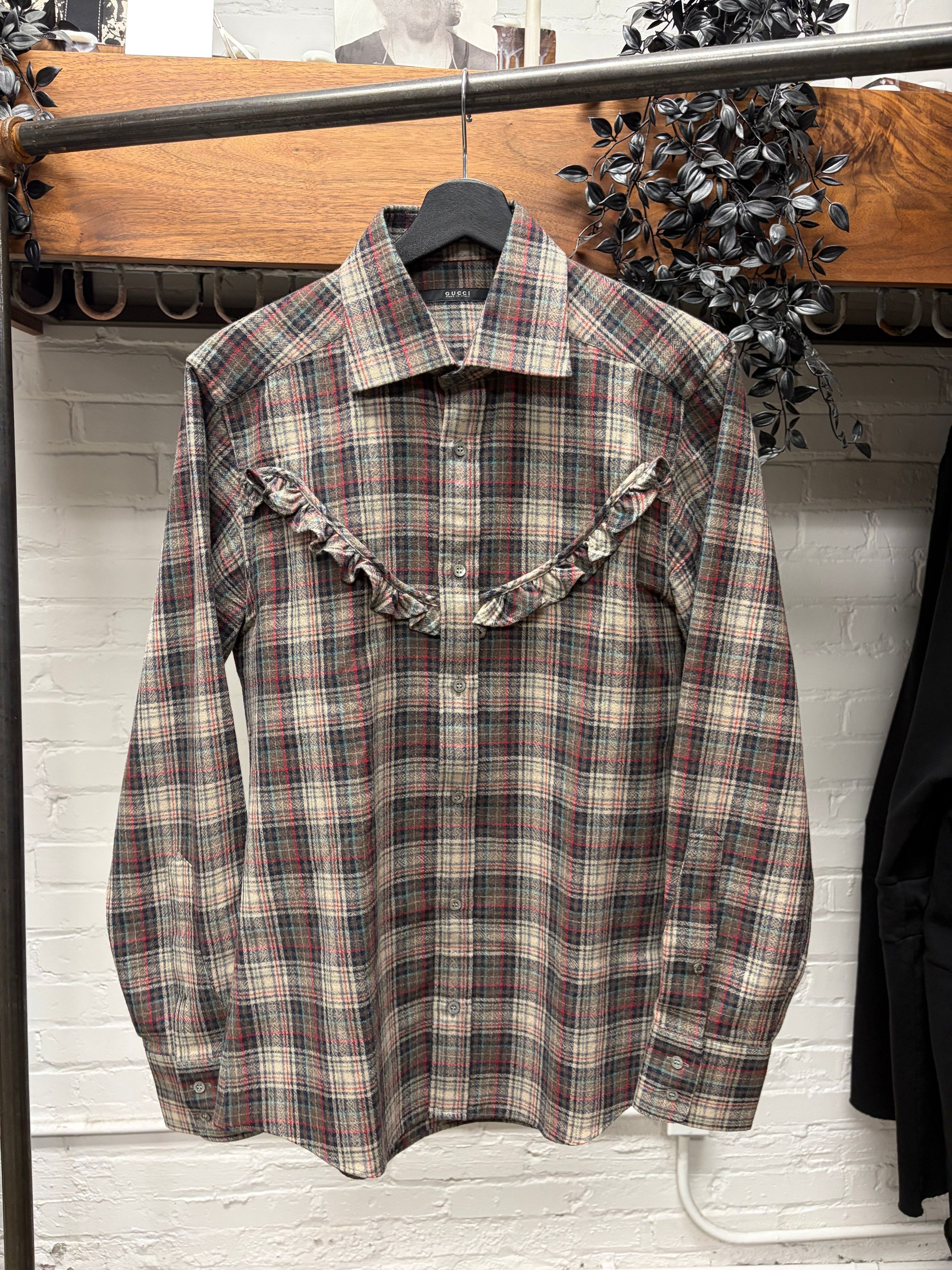Gucci Gucci Plaid Western Shirt with Pleated ‘Ruffle’ Detailing Size US M / EU 48-50 / 2 - 1 Thumbnail