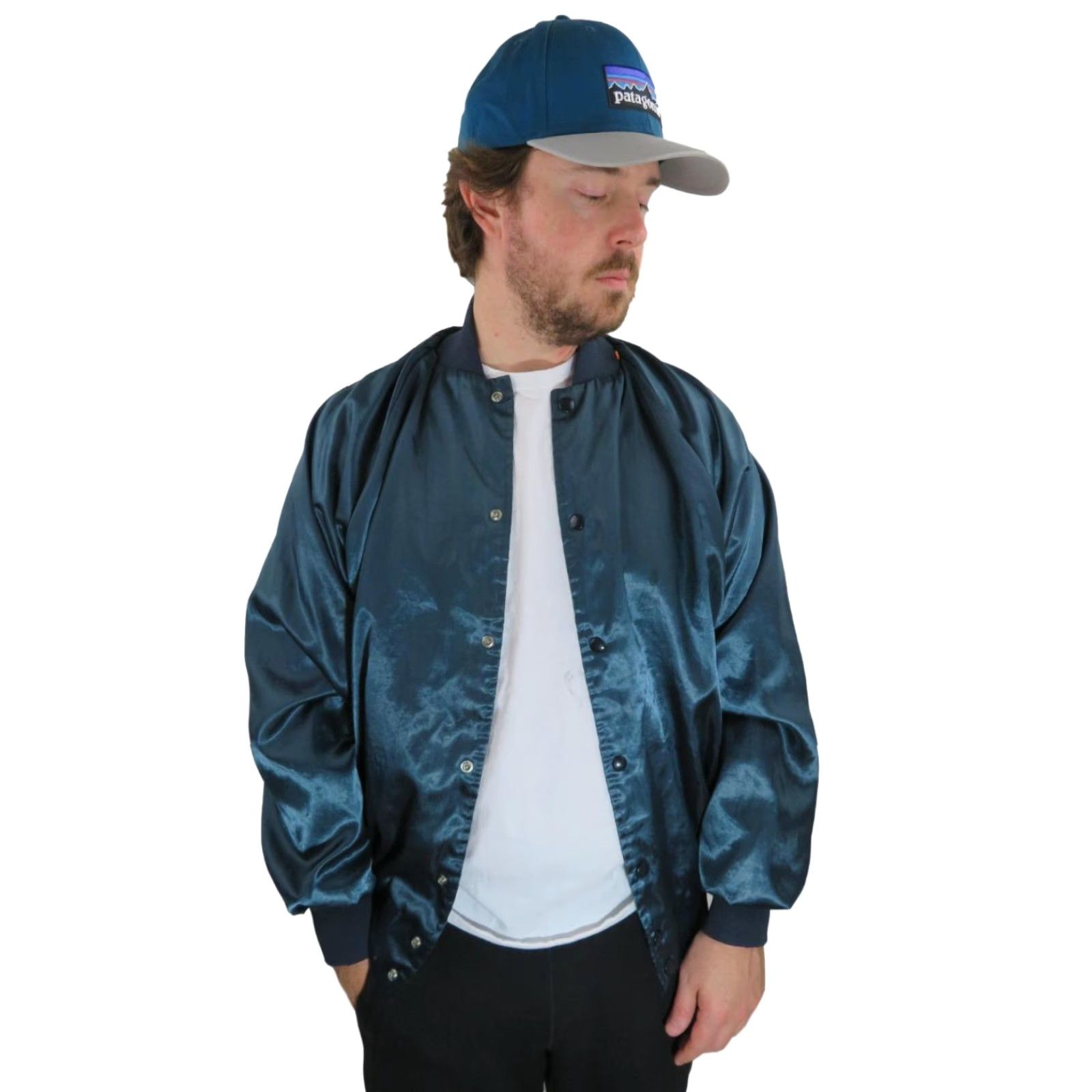 Vintage VINTAGE American Legion Satin Jacket Windbreaker - Men’s Large - Blue / Yellow - 80s 90s - Snap Front - Nylon Satin - Logo Size US L / EU 52-54 / 3 - 2 Thumbnail