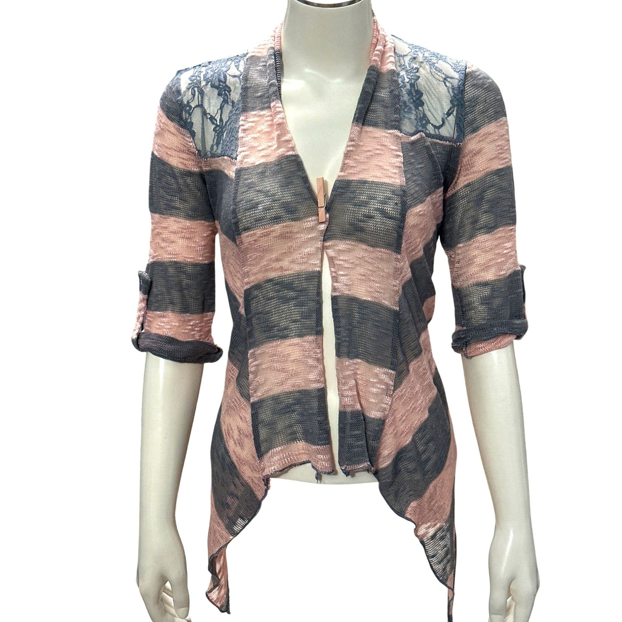 Other CCC Striped Lace Back Open Cardigan Roll Up Sleeves Waterfal Size M / US 6-8 / IT 42-44 - 1 Thumbnail