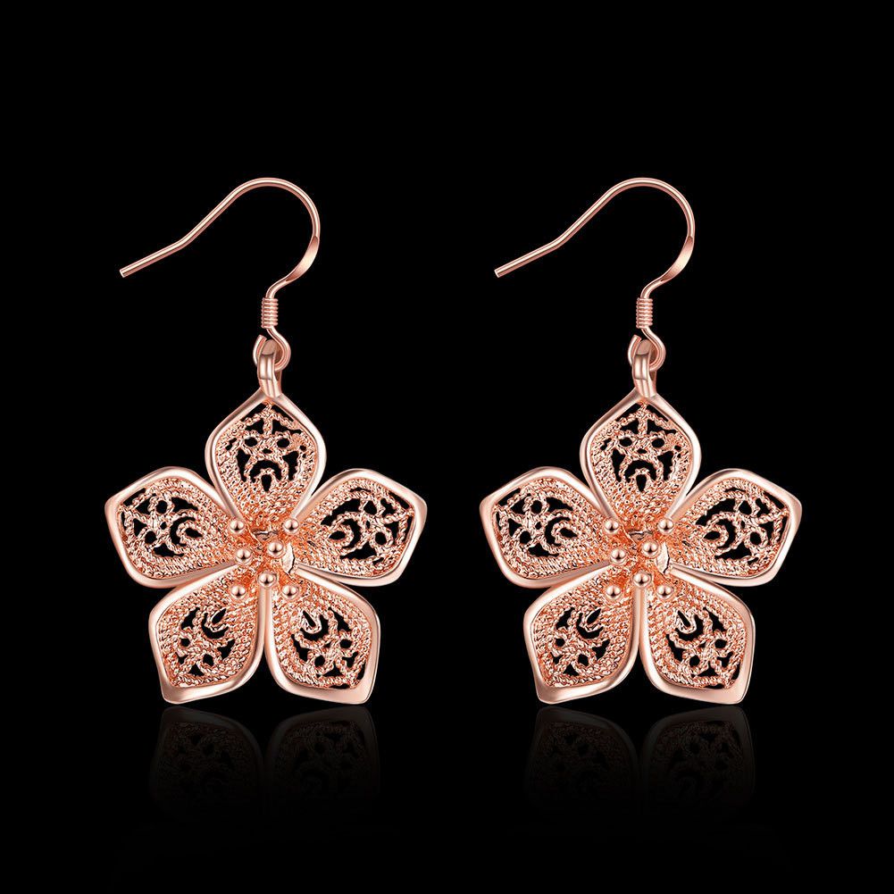 Other 18K Rose Gold Plated Drop Earrings – Floral Design Size ONE SIZE - 2 Thumbnail