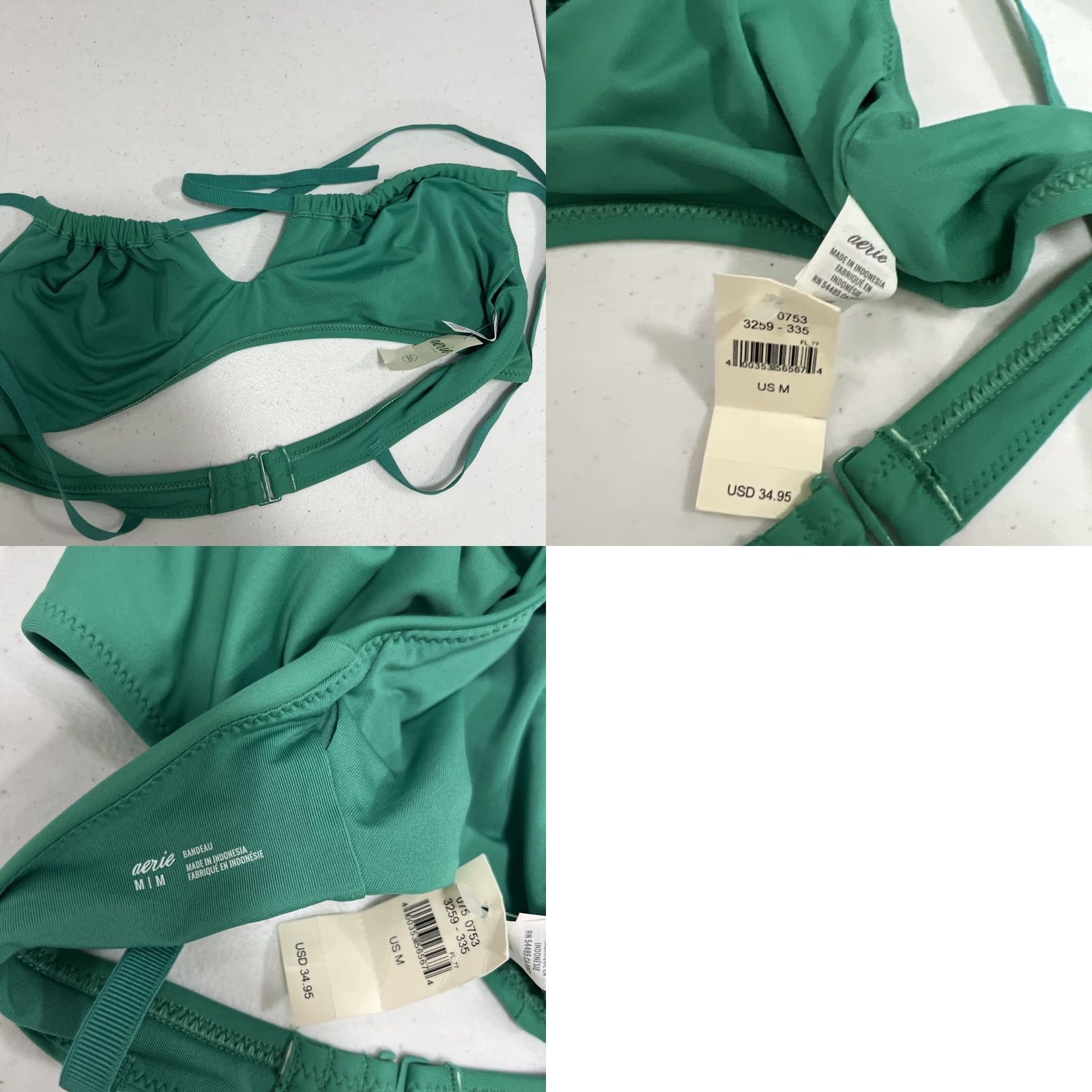 Vintage Aerie Teal Green Front Adjustable Bandeau Unpadded Bikini Top M Womens Swimsuit Solid Beach 90s (if applicable) Size M / US 6-8 / IT 42-44 - 8 Thumbnail