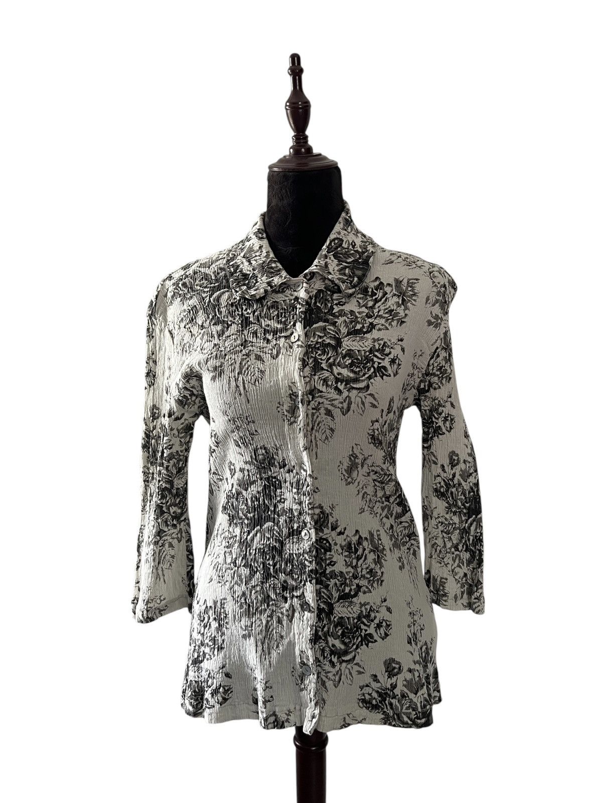 Issey Miyake Tsumori Chisato Pleated Floral Motif Button Up Shirt Size XS / US 0-2 / IT 36-38 - 14 Thumbnail