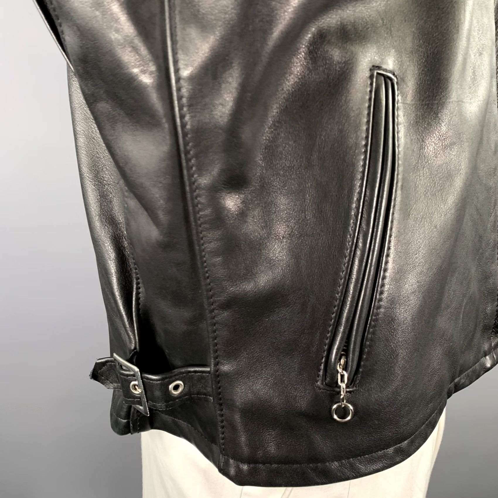 Schott SCHOTT Black Leather Moto Racer Jacket 46 Men Leather Jacket Vintage? MH Size US S / EU 44-46 / 1 - 6 Thumbnail