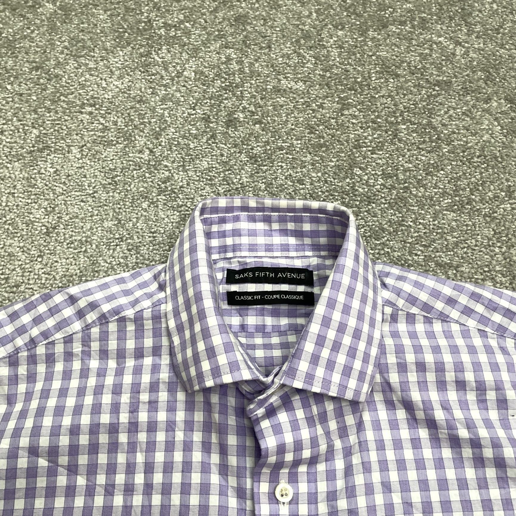 Saks Fifth Avenue Saks Fifth Avenue Dress Shirt Mens 15.5 32/33 Plaid Purple White Button-Down Regular Fit Adult Medium Purple Mens Size US M / EU 48-50 / 2 - 3 Thumbnail