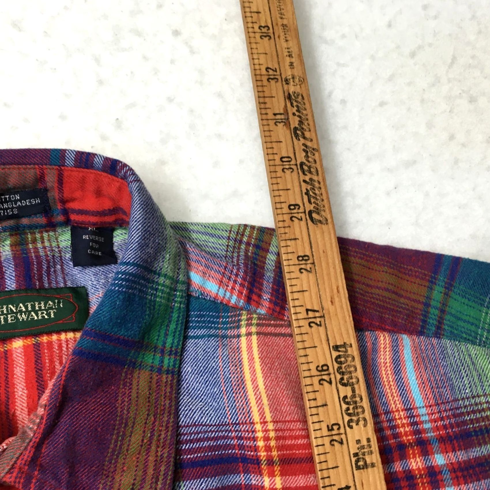 Vintage VINTAGE jonathan stewart Dress plaid Board Shirt Loop Collar Flap XL lt red cotton Men Button-Up Plaid Pattern Long Sleeve 60s Vintage Theme Mens Size 46R - 6 Thumbnail