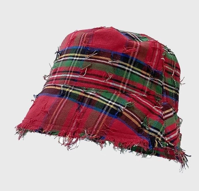 Japanese Brand Outdoor retro tartan plaid check distressed raw bucket hat Size ONE SIZE - 1 Thumbnail