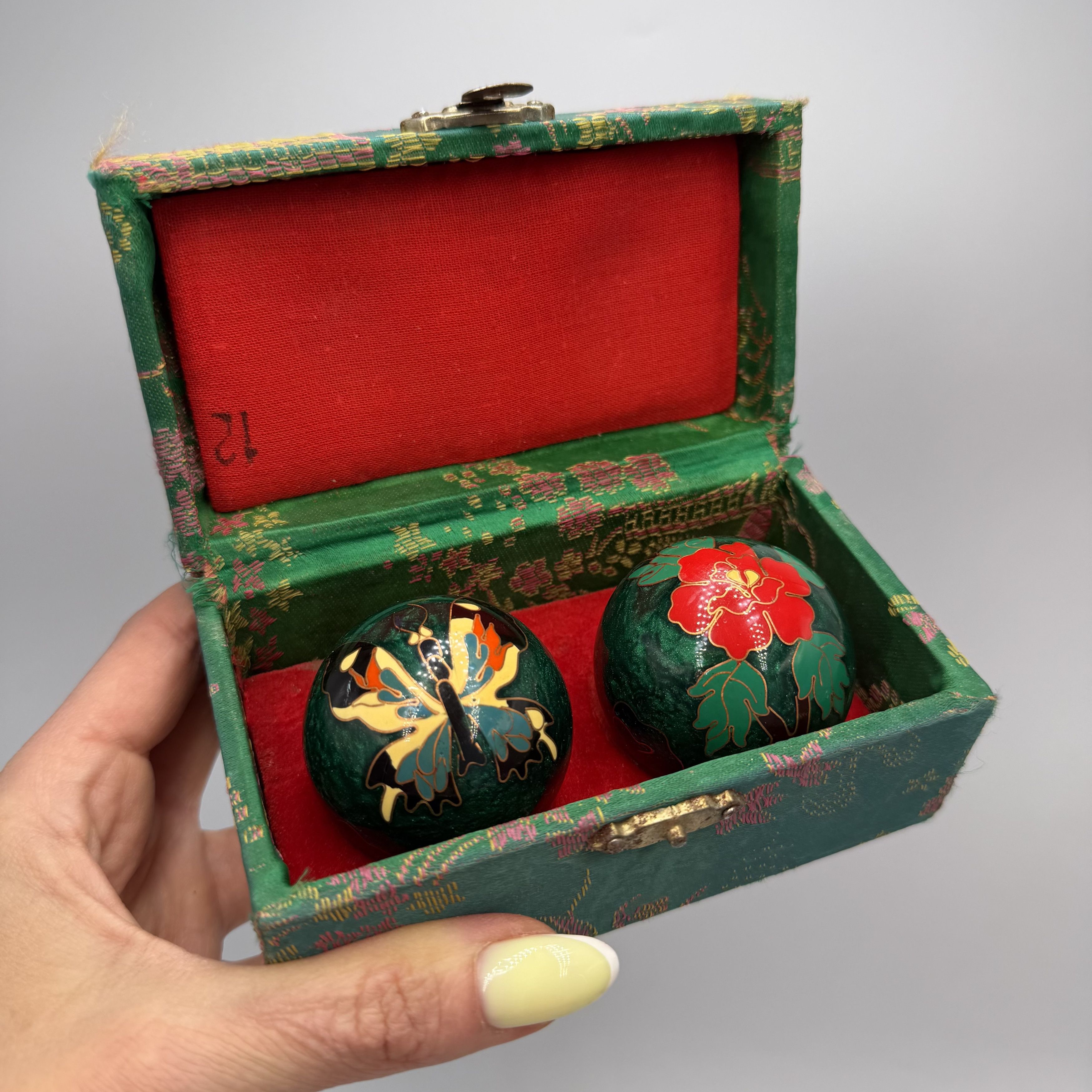 Vintage Vintage Chinese Baoding Balls Butterfly Flower Enamel Size ONE SIZE - 1 Thumbnail