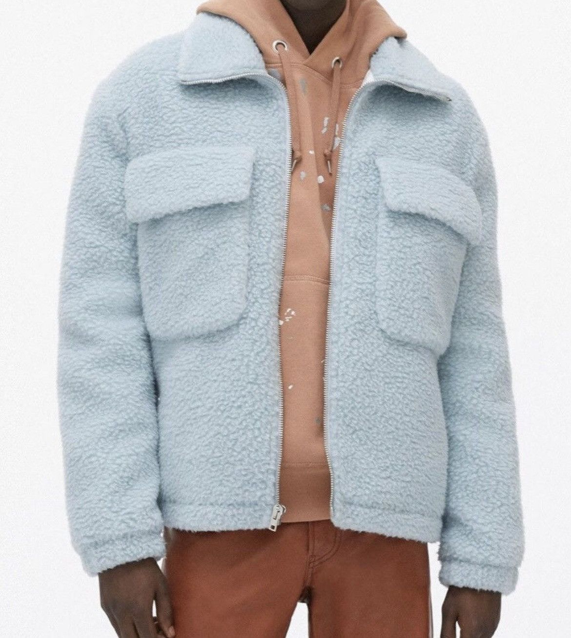 image of Helmut Lang Teddy Bomber Jacket in Baby Blue, Men's (Size XL)