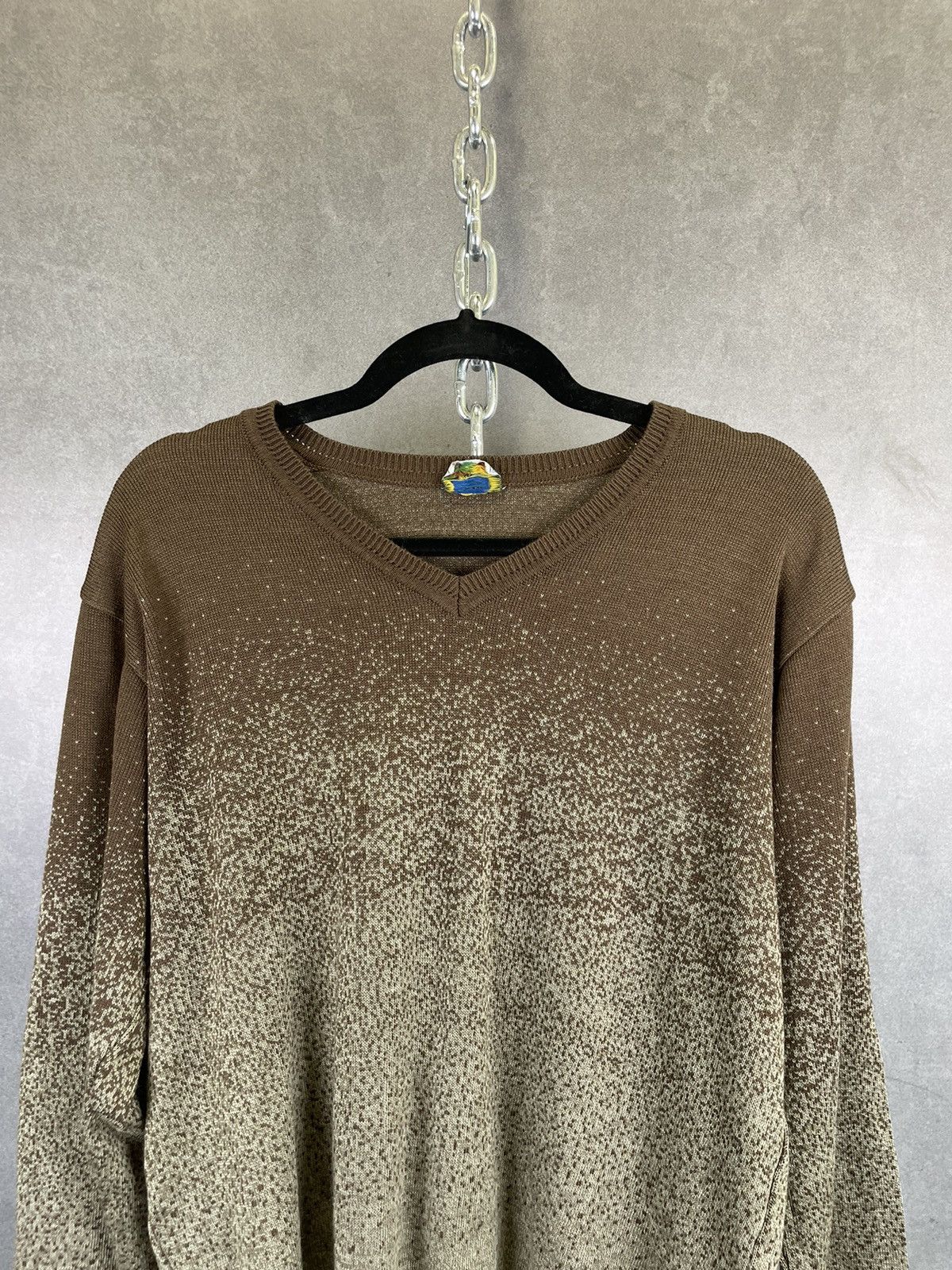 Crazy vintage digital burnout jacquard knit pullover sweater