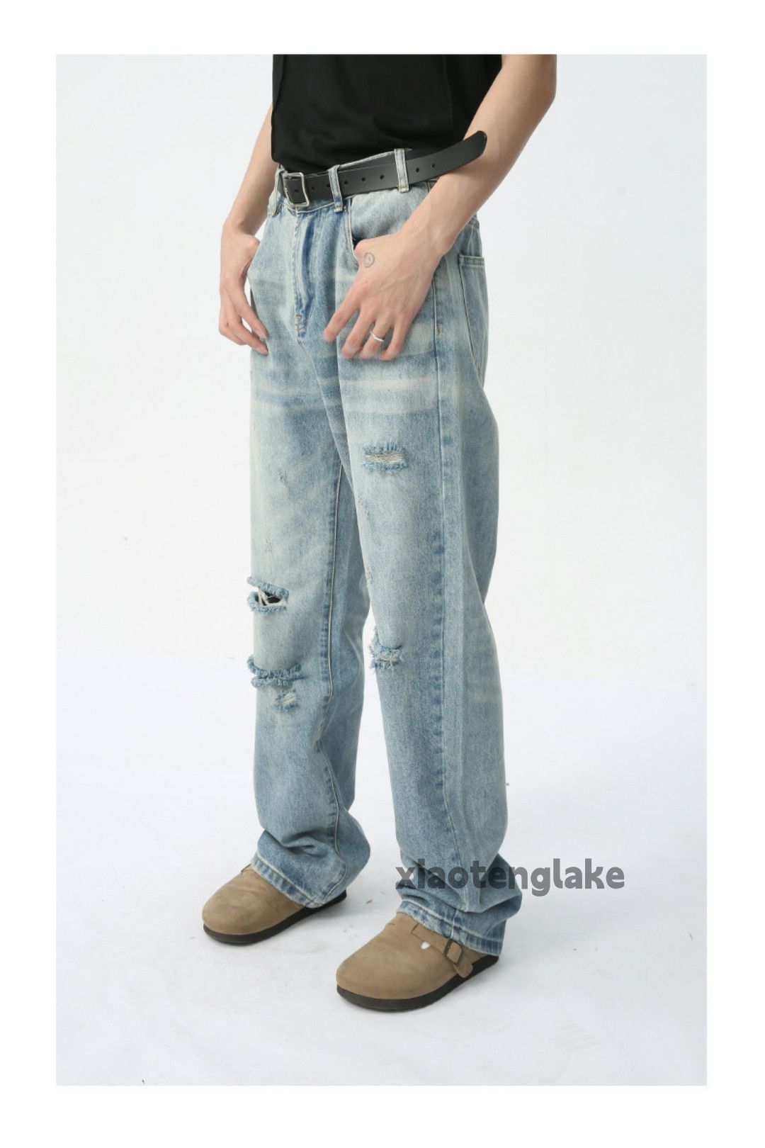 Jean × Vintage washed faded skate hiphop damaged ripped jeans Size US 33 - 4 Thumbnail