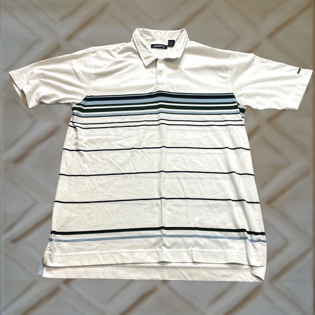 Vintage VINTAGE Aéropostale Polo Shirt Mens L White Striped Logo Golf Rugby Preppy Vintage Mens L White Polo Size US L / EU 52-54 / 3 - 1 Thumbnail