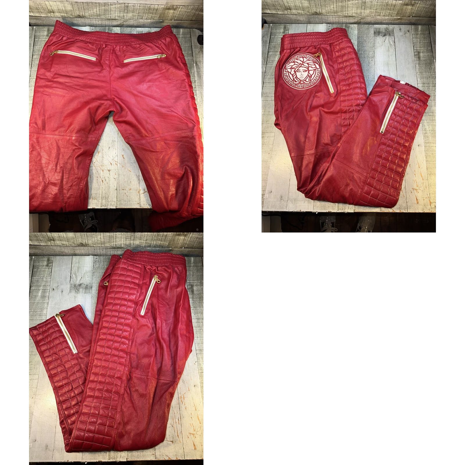 Vintage VINTAGE Red Leather Moto Biker Pants Mens 42 Regular 34in Medusa RiRi Zippers Quilted Leather Pants Clothing Size US 42 / EU 58 - 8 Thumbnail