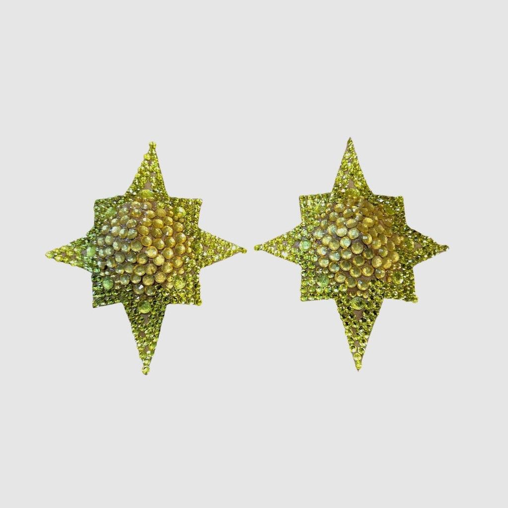 Handmade Yellow Starburst Acrylic Rhinestone Pasties in a Size 2 3/4" Size ONE SIZE - 2 Thumbnail