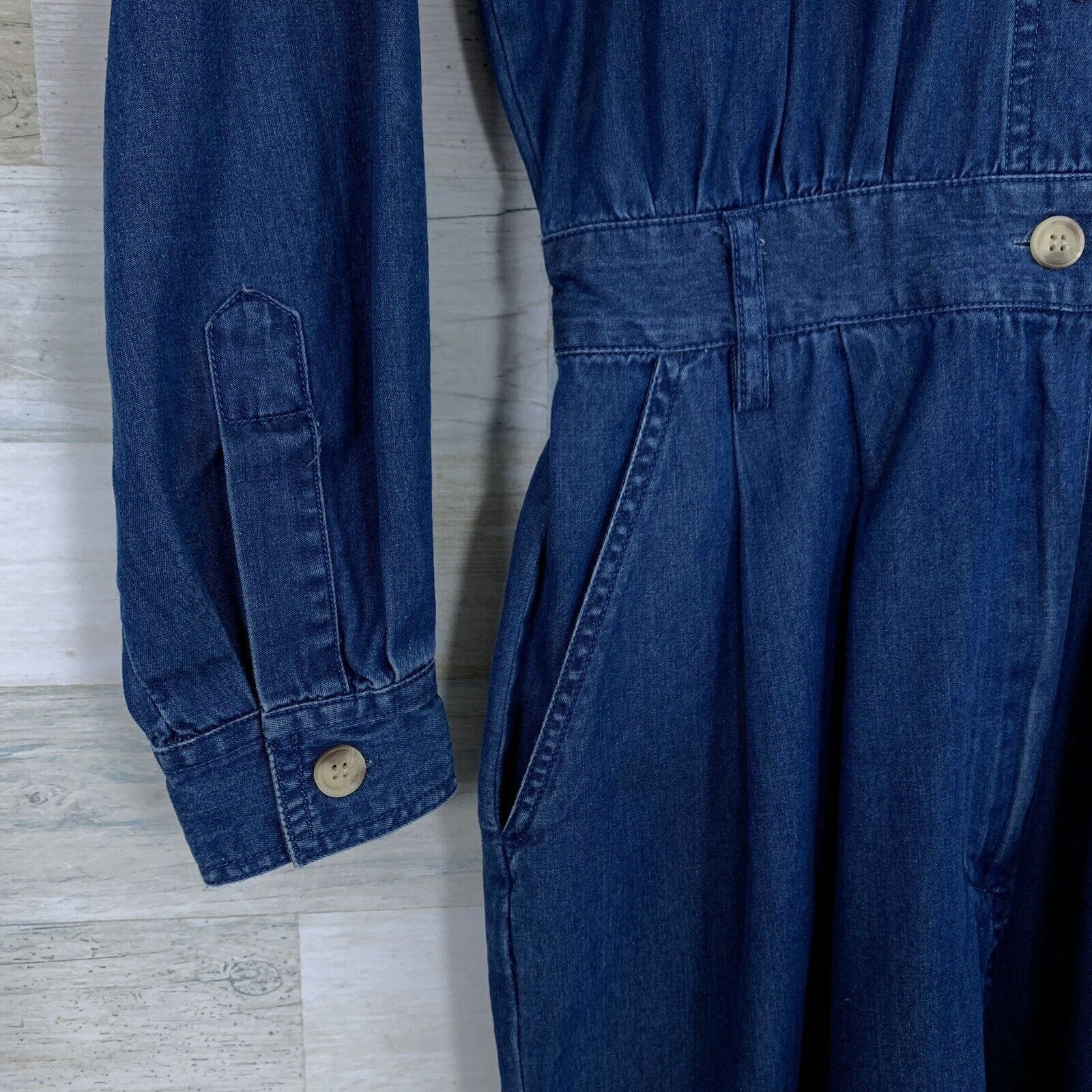 Other Talbots Chambray Midi Shirt Dress Blue Cottagecore VTG 90 6P Size M / US 6-8 / IT 42-44 - 4 Thumbnail