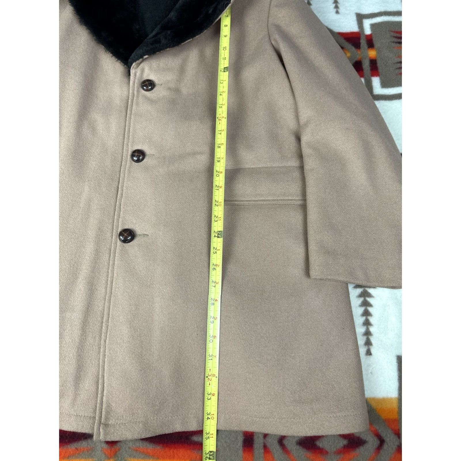 Penn VINTAGE JC Penny Pea Coat Jacket Wool Faux Fur Collar 42R L Mens Brown 70s Regular 42R L Size US XS / EU 42 / 0 - 4 Thumbnail