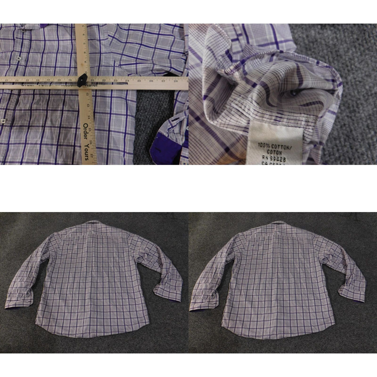 BUGATCHI Bugatchi Shirt Mens 2XL Purple White Plaid Classic Fit Long Sleeve Button Up Dress Shirt Size 48R - 8 Thumbnail