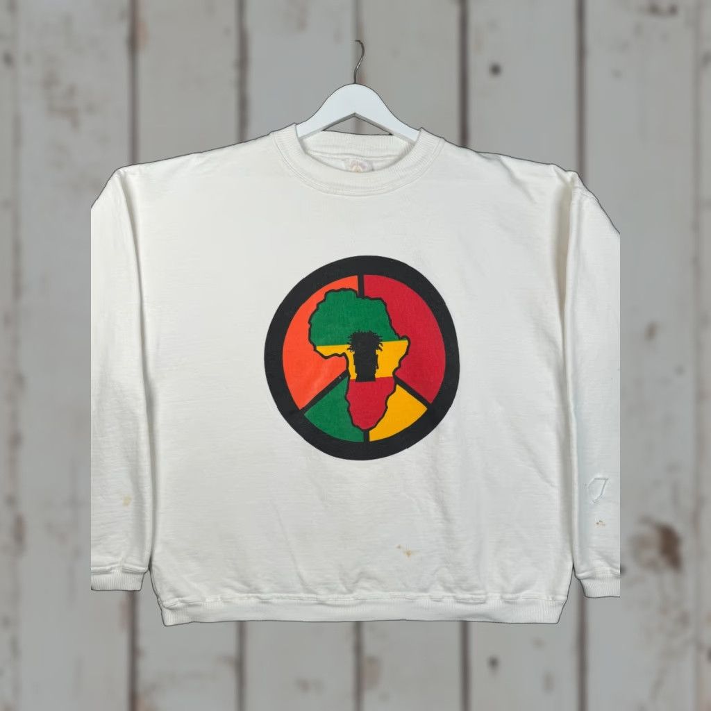 Vintage VINTAGE 90s Rasta Africa Circle Graphic Sweatshirt Mens White XL/XXL Size US XL / EU 56 / 4 - 1 Thumbnail