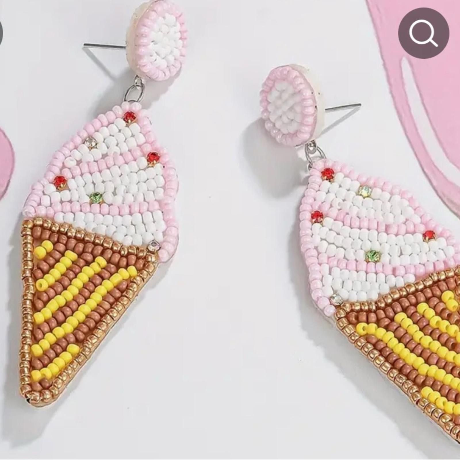 Designer Beaded Ice Cream Cone Earrings Size ONE SIZE - 2 Thumbnail