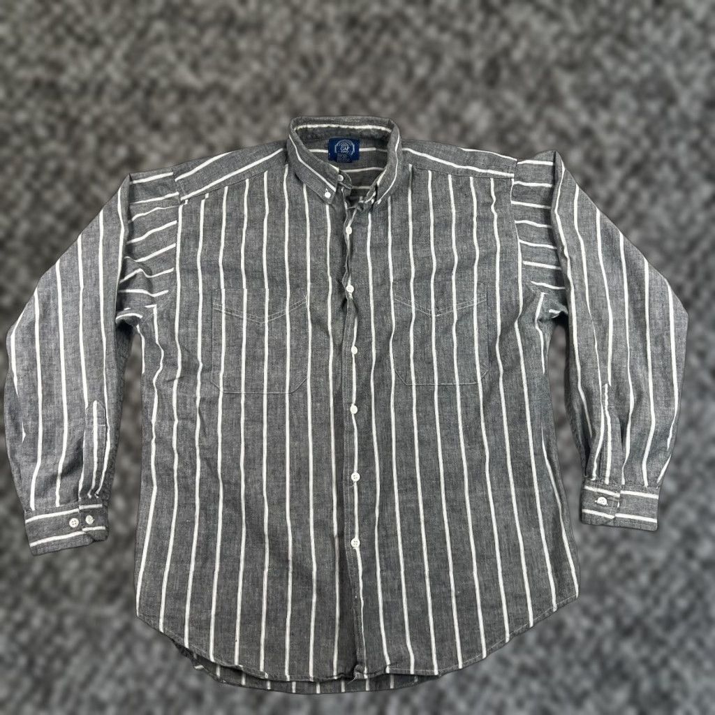 Gap VINTAGE Gap 90s Button-Up Shirt Mens Medium Long Sleeve Striped Cotton Gray Blue Size US M / EU 48-50 / 2 - 1 Thumbnail