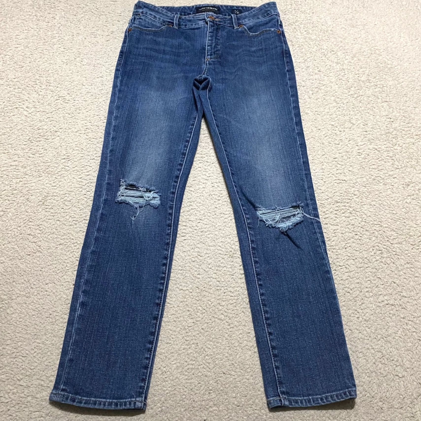 Lucky Brand Lucky Brand Jeans Womens Cropped Denim 2 Blue Mid Rise Distress Crop Jeans Womens 2 Blue Denim Hayden Crop Medium Wash Distress Mid Rise Size 26" / US 2 / IT 38 - 2 Thumbnail