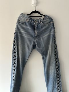 Chrome Hearts CHROME HEARTS BLACK DAGGER CUSTOM PATCH JEANS SPECIAL ORDER