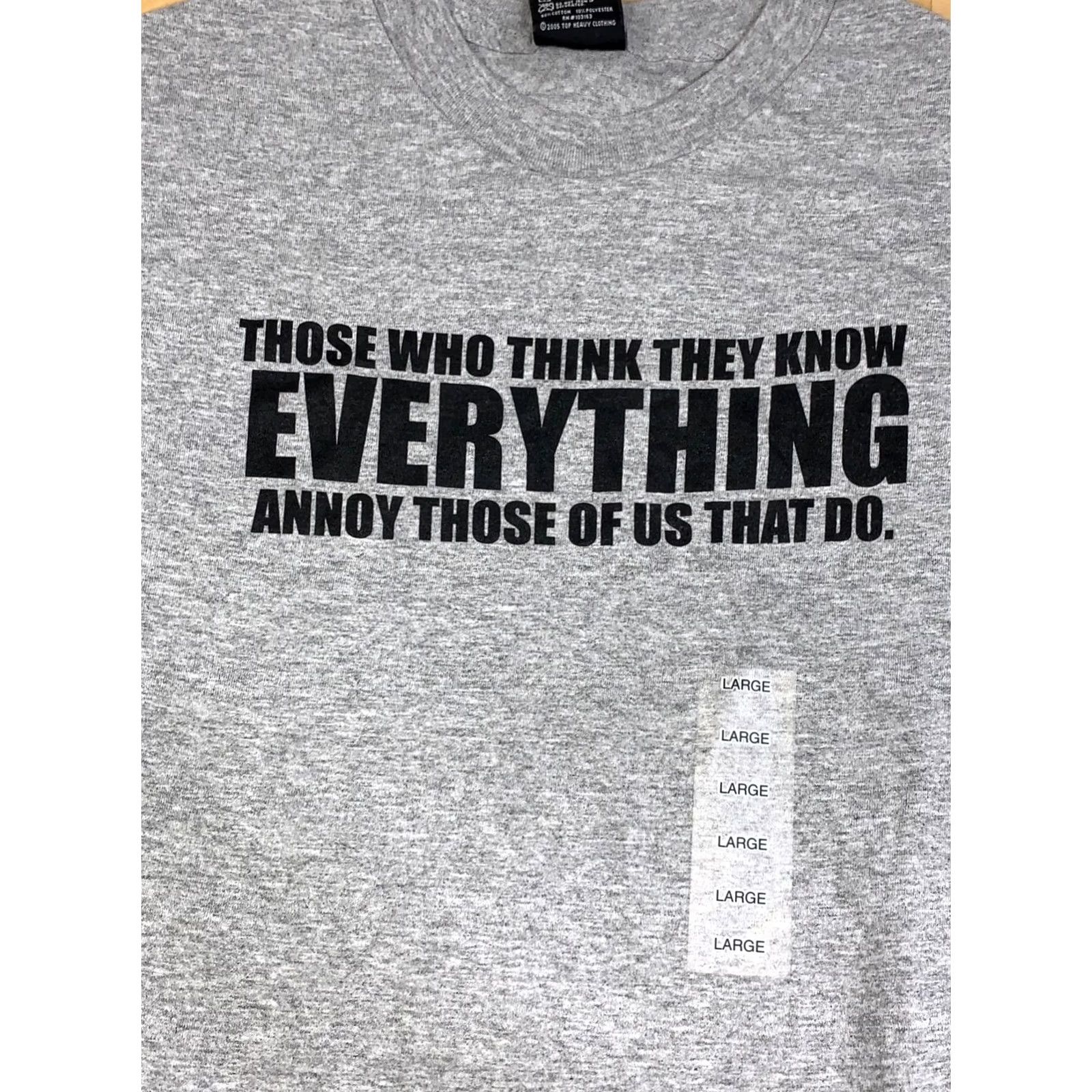 Vintage VINTAGE Top Heavy Shirt Mens L Gray Funny Humor Short Sleeve Crew Neck Cotton T-Shirt 13228 Size US L / EU 52-54 / 3 - 3 Thumbnail