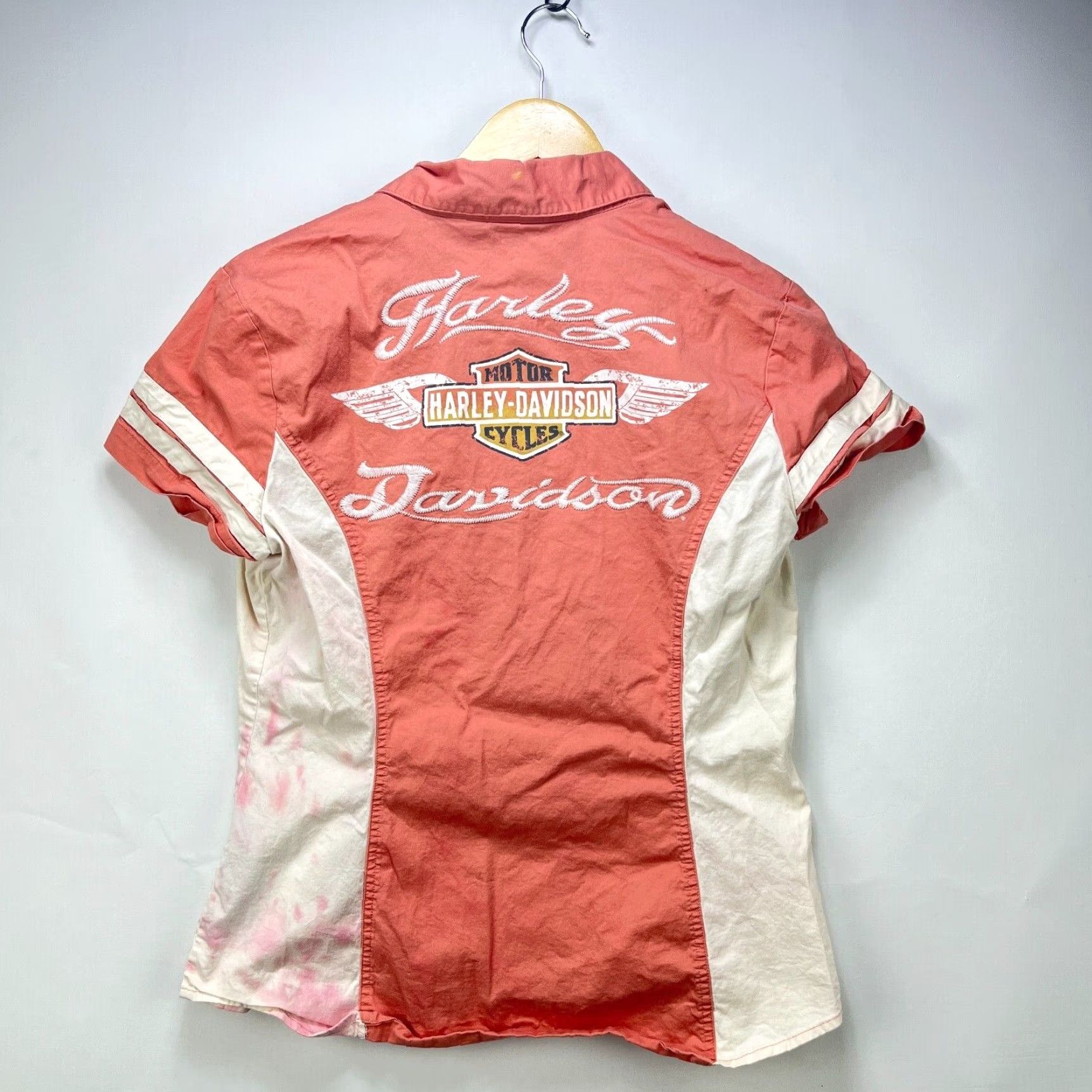 Harley Davidson VINTAGE Harley-Davidson Shirt Womens y2K Zip Up Short Sleeve Medium Pink Size M / US 6-8 / IT 42-44 - 2 Thumbnail