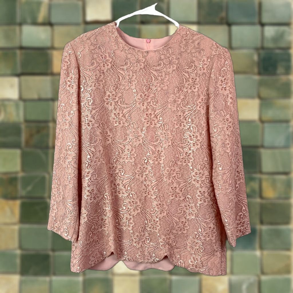 Pinko VINTAGE Caron Chicago Dusty Pink Lace Shirt Skirt Outfit 12 Women 1990s Secretary/Geek Casual Size XL / US 12-14 / IT 48-50 - 1 Thumbnail
