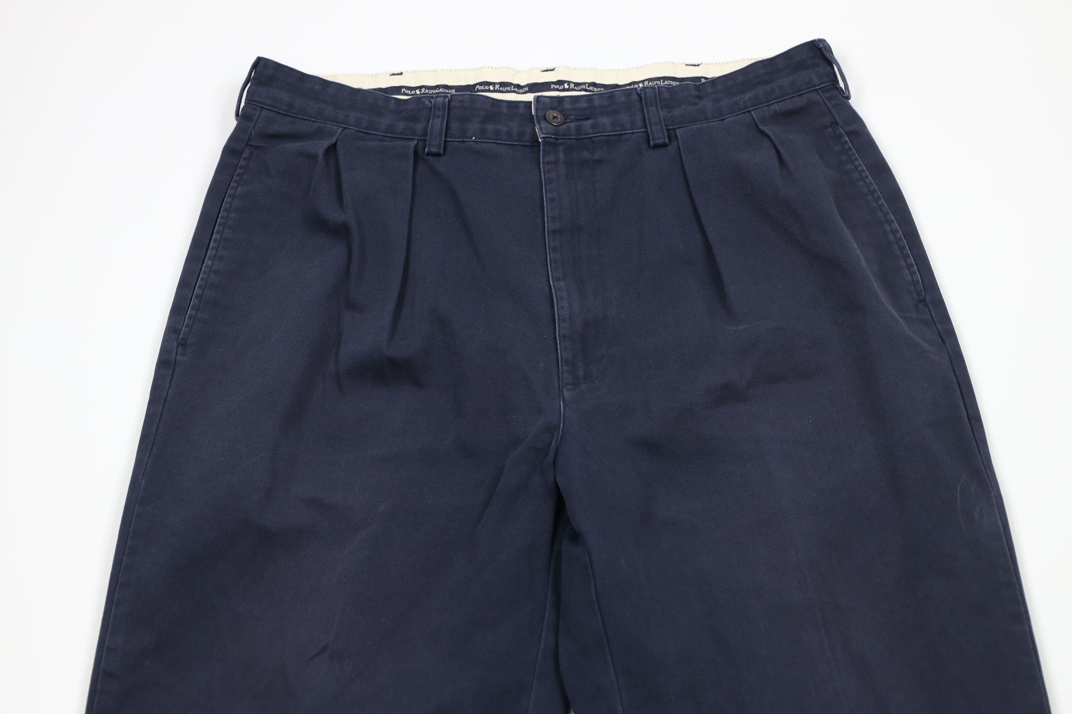 Ralph Lauren × Vintage Vintage 90s Ralph Lauren Wide Leg Chino Pants Navy Blue Size US 35 - 2 Thumbnail