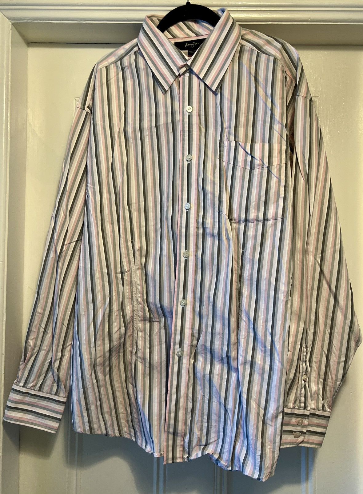Authentic Sean John pink white grey stripe dress shirt XL