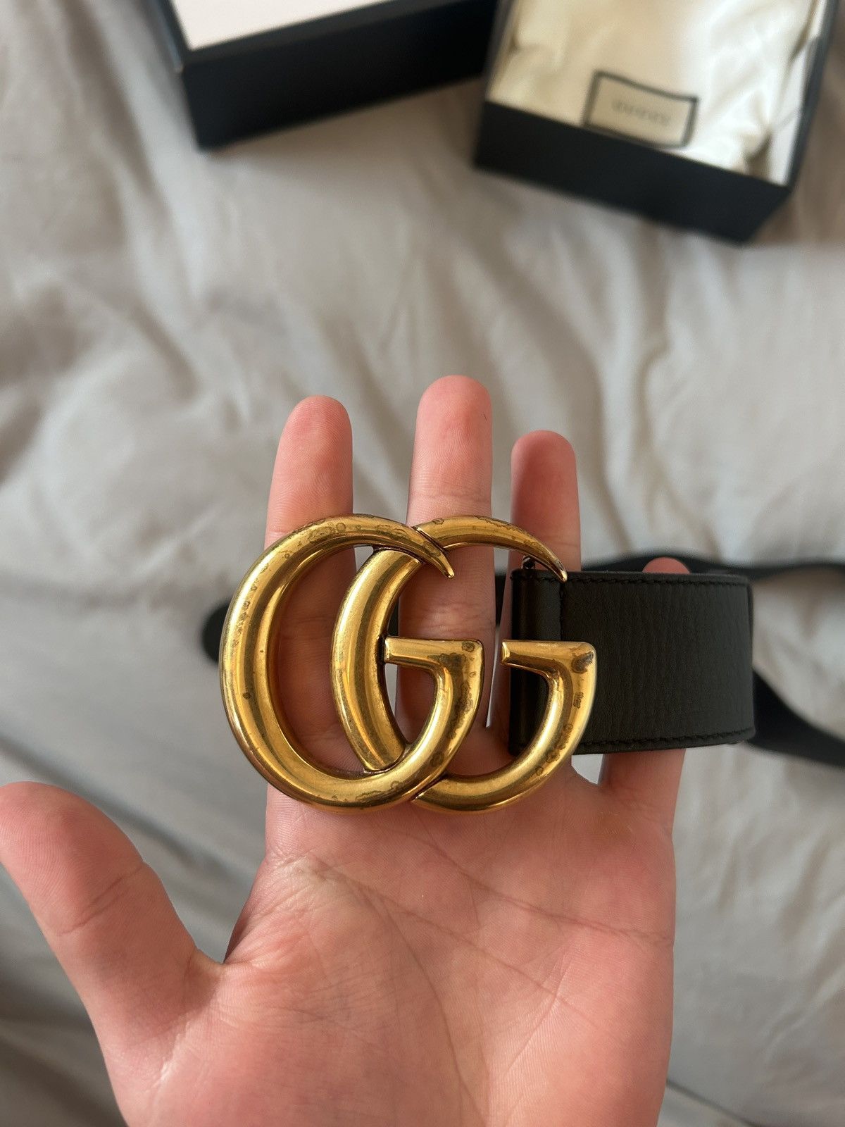 Gucci Gucci GG Emblem Black/Gold Belt Size 34 - 6 Thumbnail