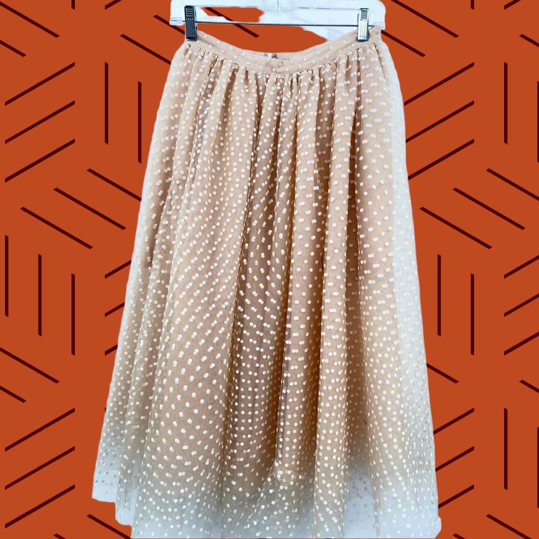 Vintage J crew Collection Maxi Skirt Size 0 Tan Polka Dot Pre-Owned Size 25" / US 0 / IT 36 - 1 Thumbnail